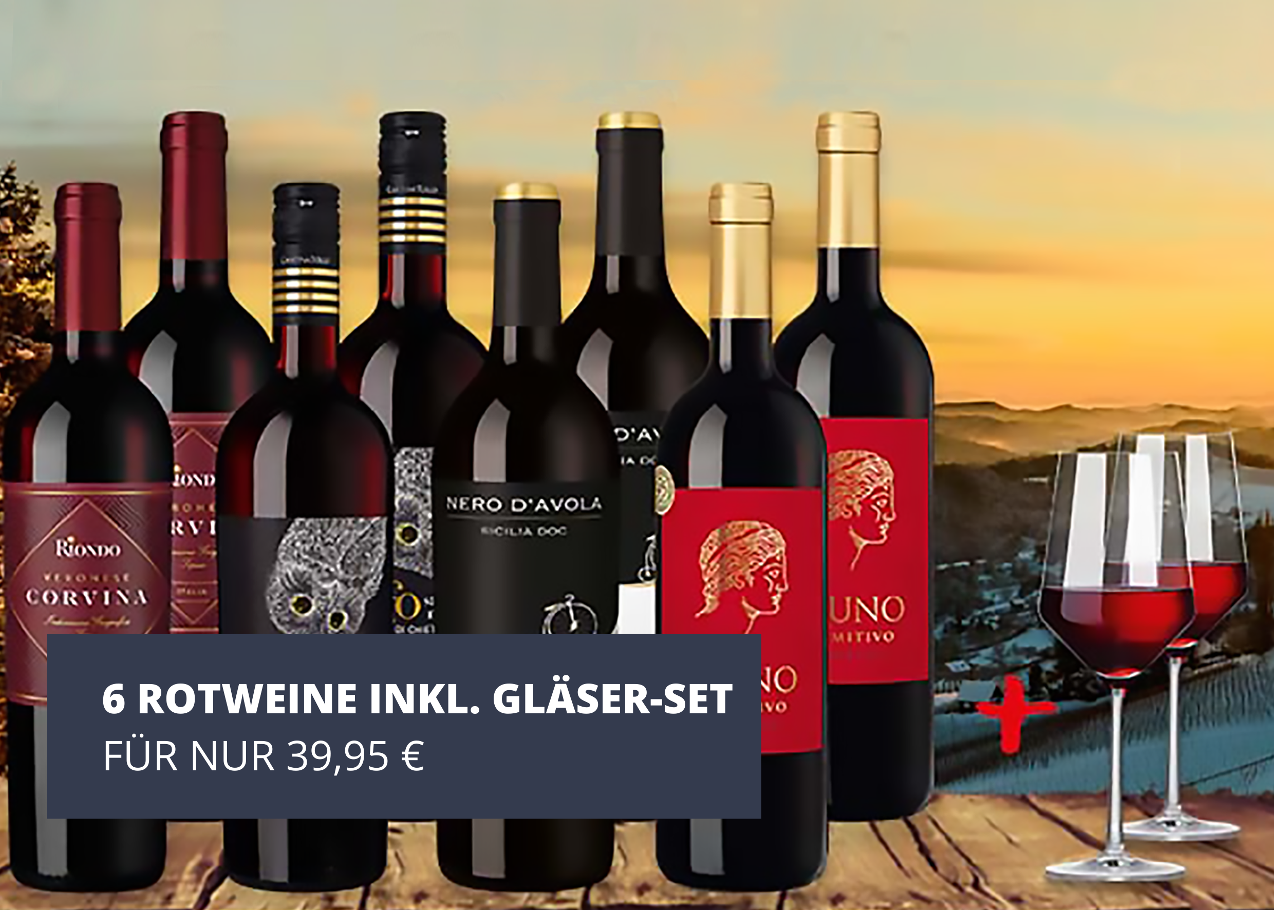 6er Rotwein-Paket inkl. Gläser-Set