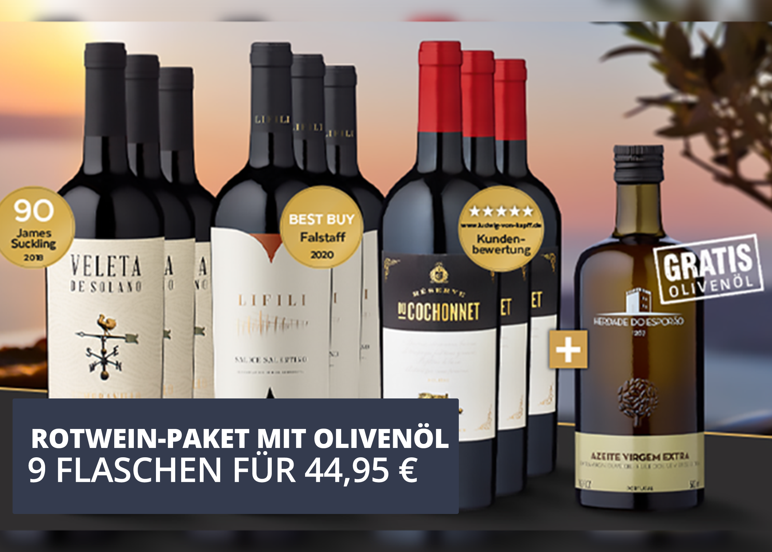 Rotwein-Paket mit Olivenöl